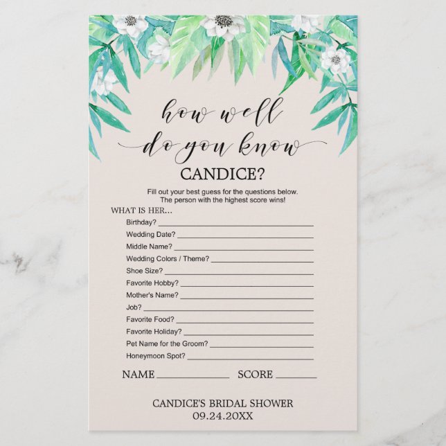 Greenery "How well do you know the Bride Game" (Framsida)