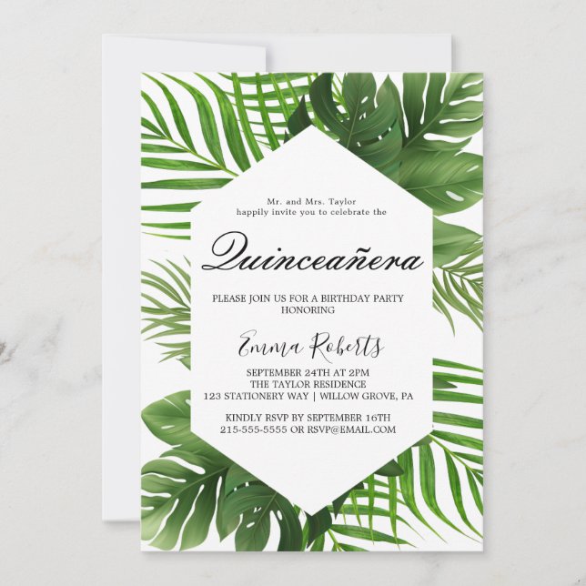 Greenery Hunter Green Quinceañera  Inbjudningar (Framsida)
