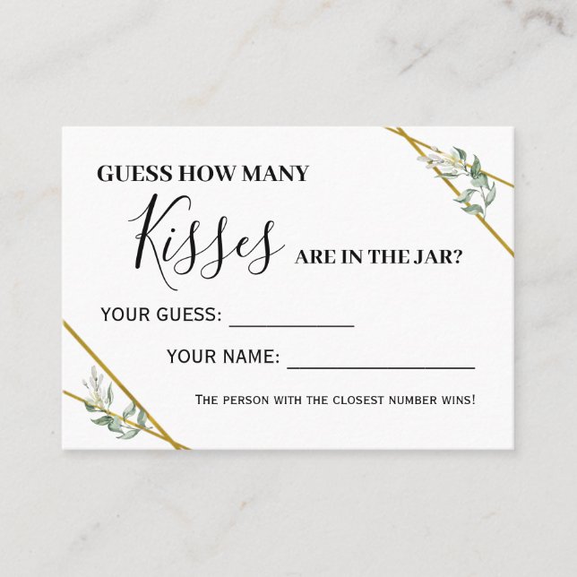 Greenery Hur många pussar tvåspråkigt spelkort Placeringskort (Framsida)