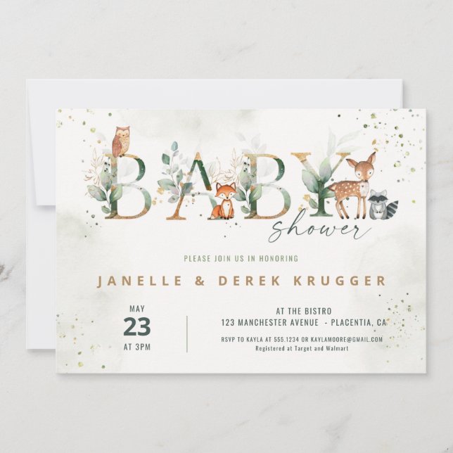 Greenery-inbjudan till Woodland Baby Shower Inbjudningar (Framsida)