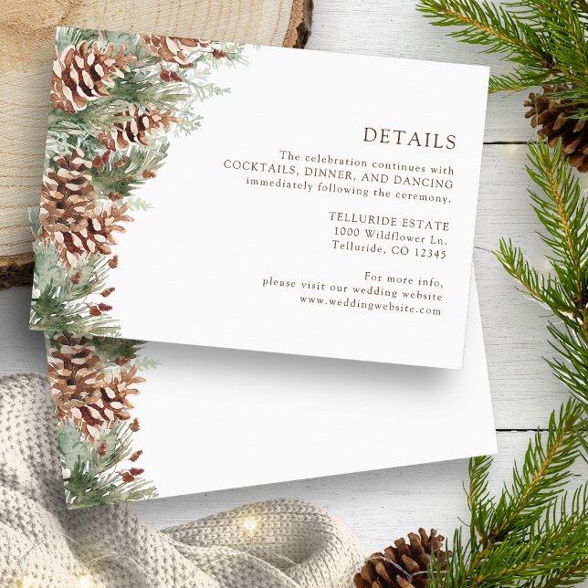 Greenery-information Tilläggskort (White Pinecone Greenery Details Enclosure Card by Painted Paperie
)