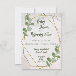 Greenery, Ivory och Guld Ram Baby Shower Inbjudningar
