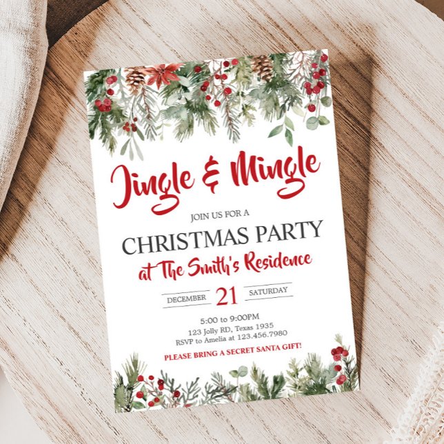 Greenery Jingle och Mingle jul Party Inbjudningar (Jingle and Mingle Christmas Party Invitation)