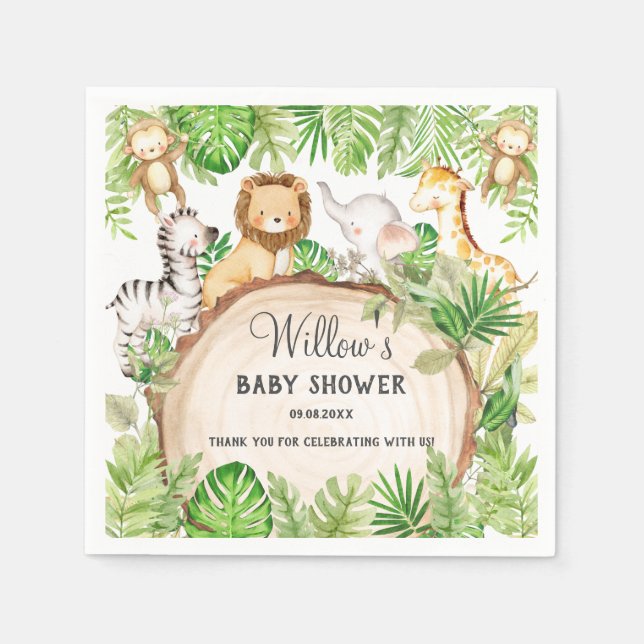 Greenery Jungle Animals Baby Shower 1:a födelsedag Pappersservett (Framsidan)