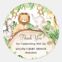 Greenery Jungle Animals Baby Shower 1:a födelsedag Runt Klistermärke