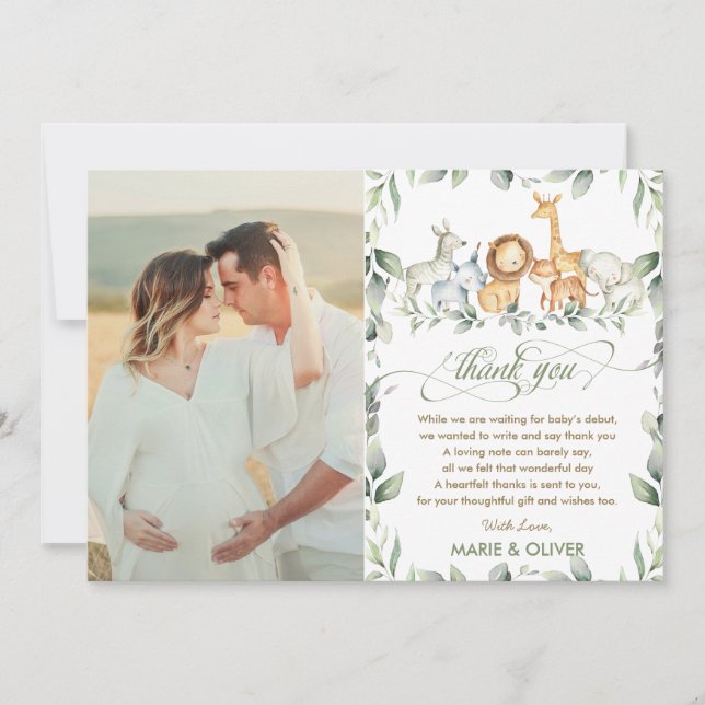 Greenery Jungle Animals Baby Shower Birthday Photo Tack Kort (Framsida)