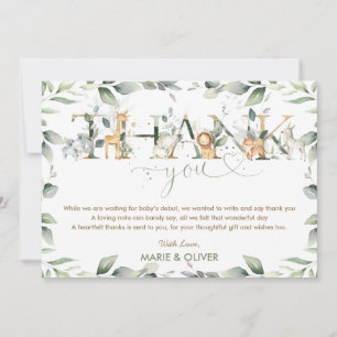 Greenery Jungle Animals Baby Shower Birthday Tack Kort