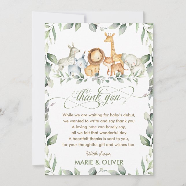Greenery Jungle Animals Baby Shower Birthday Th Tack Kort (Framsida)