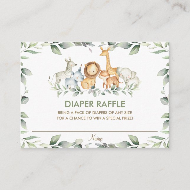 Greenery Jungle Animals Baby Shower Diaper Raffle Tilläggskort (Framsida)