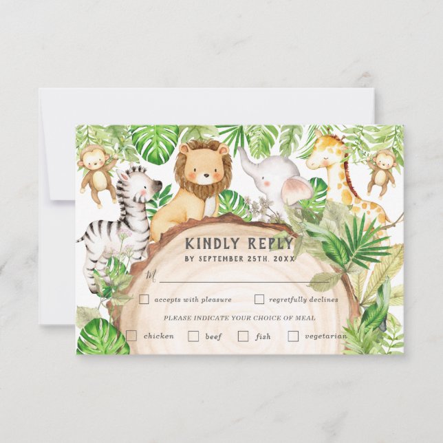 Greenery Jungle Animals Baby Shower Meal Choal OSA Kort (Framsida)