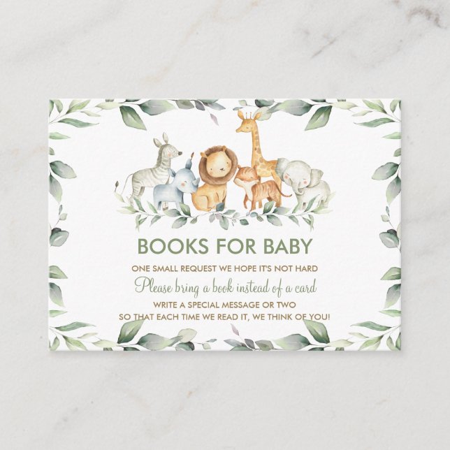 Greenery Jungle Animals Baby Shower tar med en Bok Tilläggskort (Framsida)