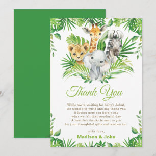 Greenery Jungle Animals Kön Neutral Baby Shower Tack Kort