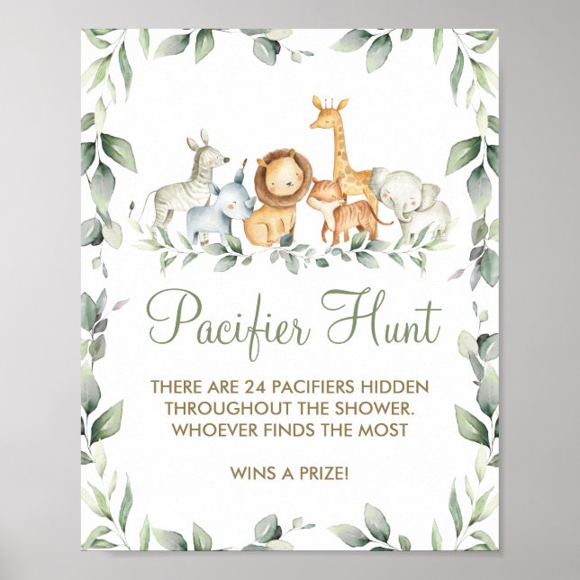 Greenery Jungle Animals Shower Nappar Hunt Game Poster (Framsidan)