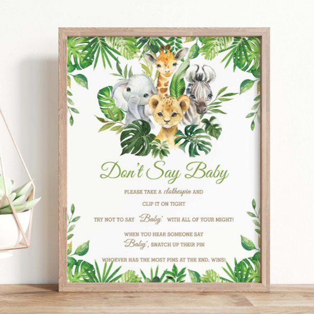 Greenery Jungle Animals Shower Säg inte Baby Game Poster (Skapare uppladdad)