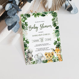 Greenery Jungle Safari Animals Baby Shower Inbjudningar