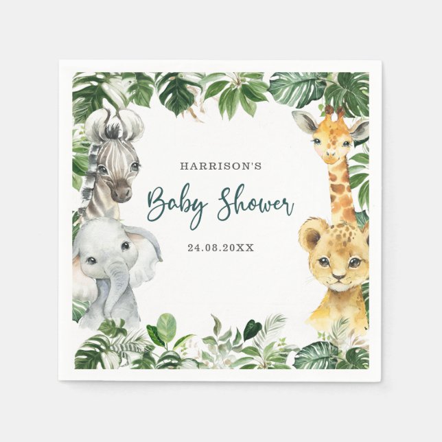 Greenery Jungle Safari Animals Baby Shower Pappersservett (Framsidan)