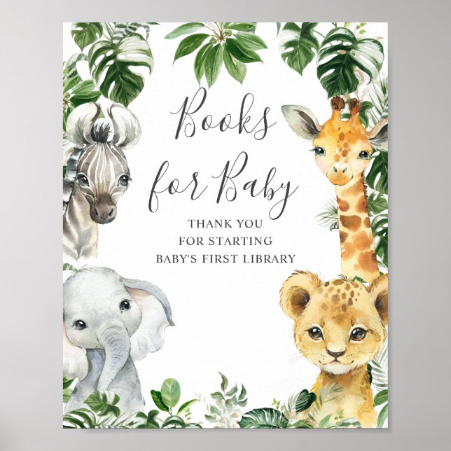 Greenery Jungle Safari Animals Bokar för Baby-teck Poster (Framsidan)