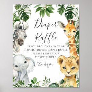Greenery Jungle Safari Animals Diaper Raffle Sign Poster