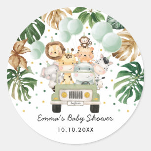 Greenery Jungle Safari Vilda djur Baby Shower Runt Klistermärke