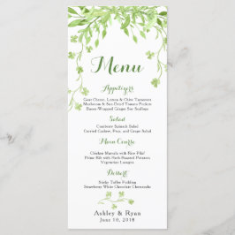 Greenery Klöver Blommigt Bröllop Menu Meny