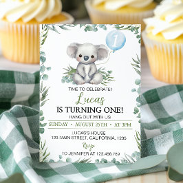 Greenery Koala Balloon Boy Birthday-inbjudan Inbjudningar