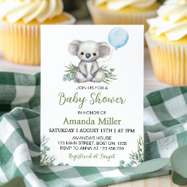 Greenery Koala Blue Balloon Baby Shower Inbjudningar
