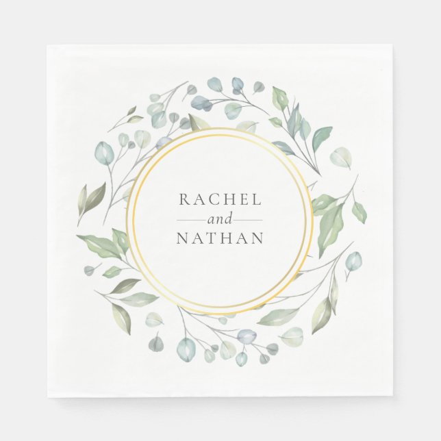 Greenery Laurel Garland Faux Gold Foil Bröllop Pappersservett (Framsidan)