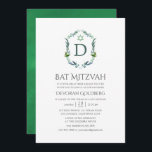 Greenery Laurel Vapensköld Bat mitzvah Inbjudningar<br><div class="desc">Bli Vapensköldens monogrammade bat mitzvah inbjudan med ditt första anpassade.</div>