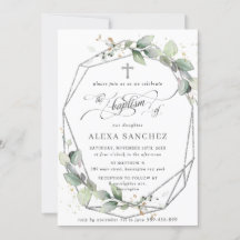 Greenery Leafy Foliage Baptism Silver Geometric