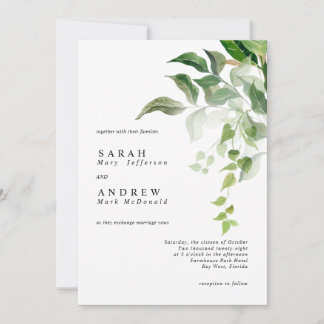 Greenery Leaves Modern Minimal Wedding Inbjudningar