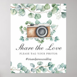 Greenery Leaves Share the Love Tag Foto Bröllop Poster