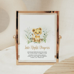 Greenery Lejon Baby Shower Late Night Diaper Poster
