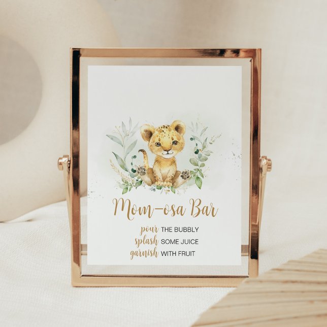 Greenery Lejon Baby Shower Mamma Osa Pub Poster (Gender Neutral Lion Jungle Baby Shower Mom Osa Bar Sign)