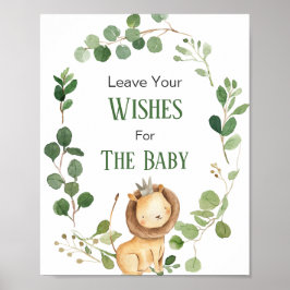Greenery Lejon Baby Shower Önskemål för Baby Poster
