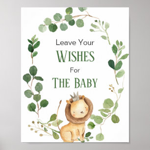 Greenery Lejon Baby Shower Önskemål för Baby Poster