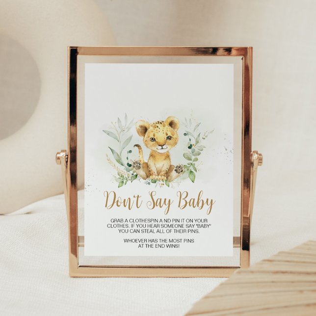 Greenery Lejon Baby Shower Säg inte Baby Poster (Gender Neutral Lion Jungle Baby Shower Don't Say Baby Sign)