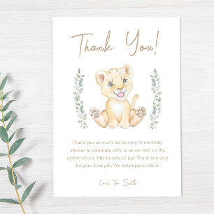Greenery Lejon Safari Animals Baby Shower Tack Kort