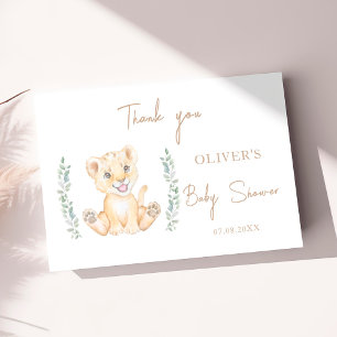 Greenery Lejon Safari Boy Baby Shower Tack Kort