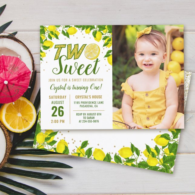 Greenery Lemon 2 Sweet 2 Birthday Photo Inbjudningar (Skapare uppladdad)
