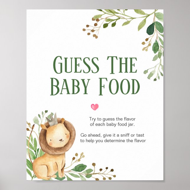 Greenery Lion Baby Shower Gissa Babymaten Poster (Framsidan)