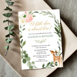 Greenery Little hjort babydusch rosa guld Inbjudningar
