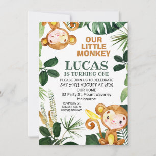 Greenery Little Monkey Boys Birthday Inbjudningar