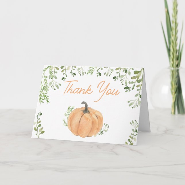 Greenery Little Pumpkin Baby Shower Tack Kort (Framsida)