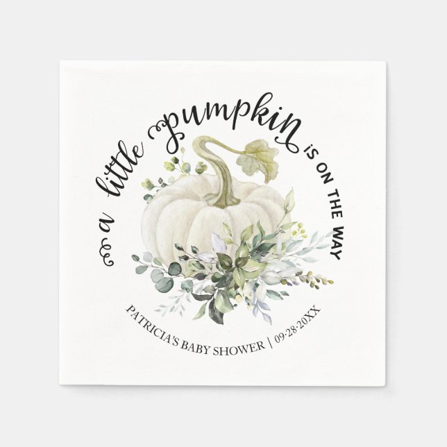Greenery Little Pumpkin Fall Baby Shower Pappersservett (Framsidan)