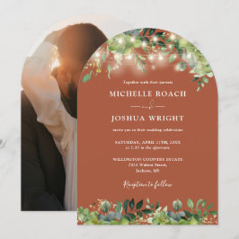 Greenery Ljus Arch Terracotta Photo Bröllop Inbjudningar