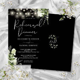 Greenery Ljus Black and White Rehearsal Dinner Inbjudningar