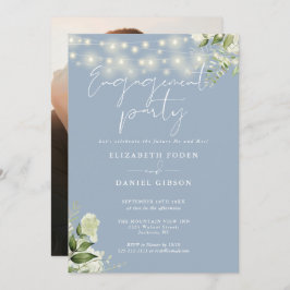 Greenery Ljus Dusty Blue Photo Förlovningsfest Inbjudningar