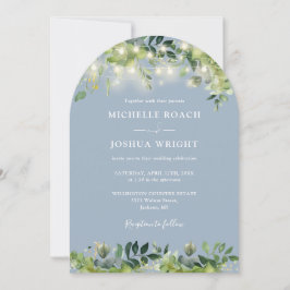 Greenery Ljus Monogram Dusty Blue Bröllop Inbjudningar