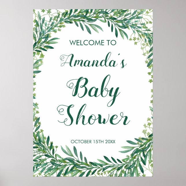 Greenery Löv Baby Shower Poster (Framsidan)