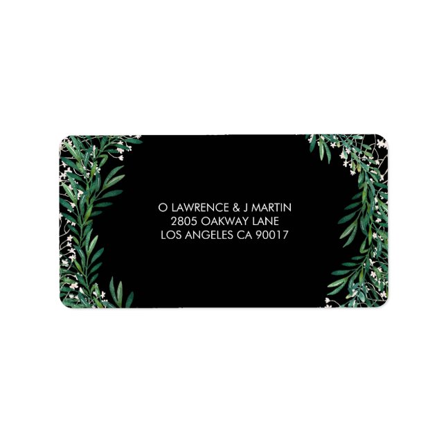 Greenery Löv & Florets Black Adressetikett (Framsidan)